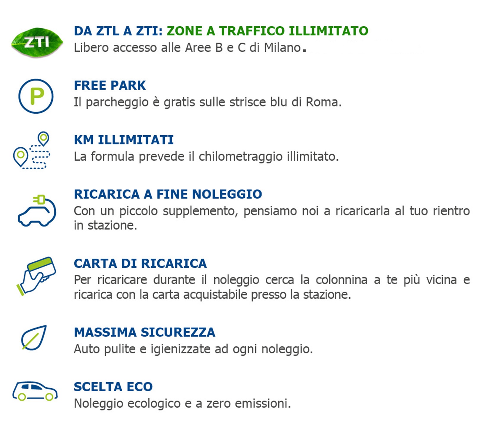 Tabella vantaggi noleggio elettrico Maggiore