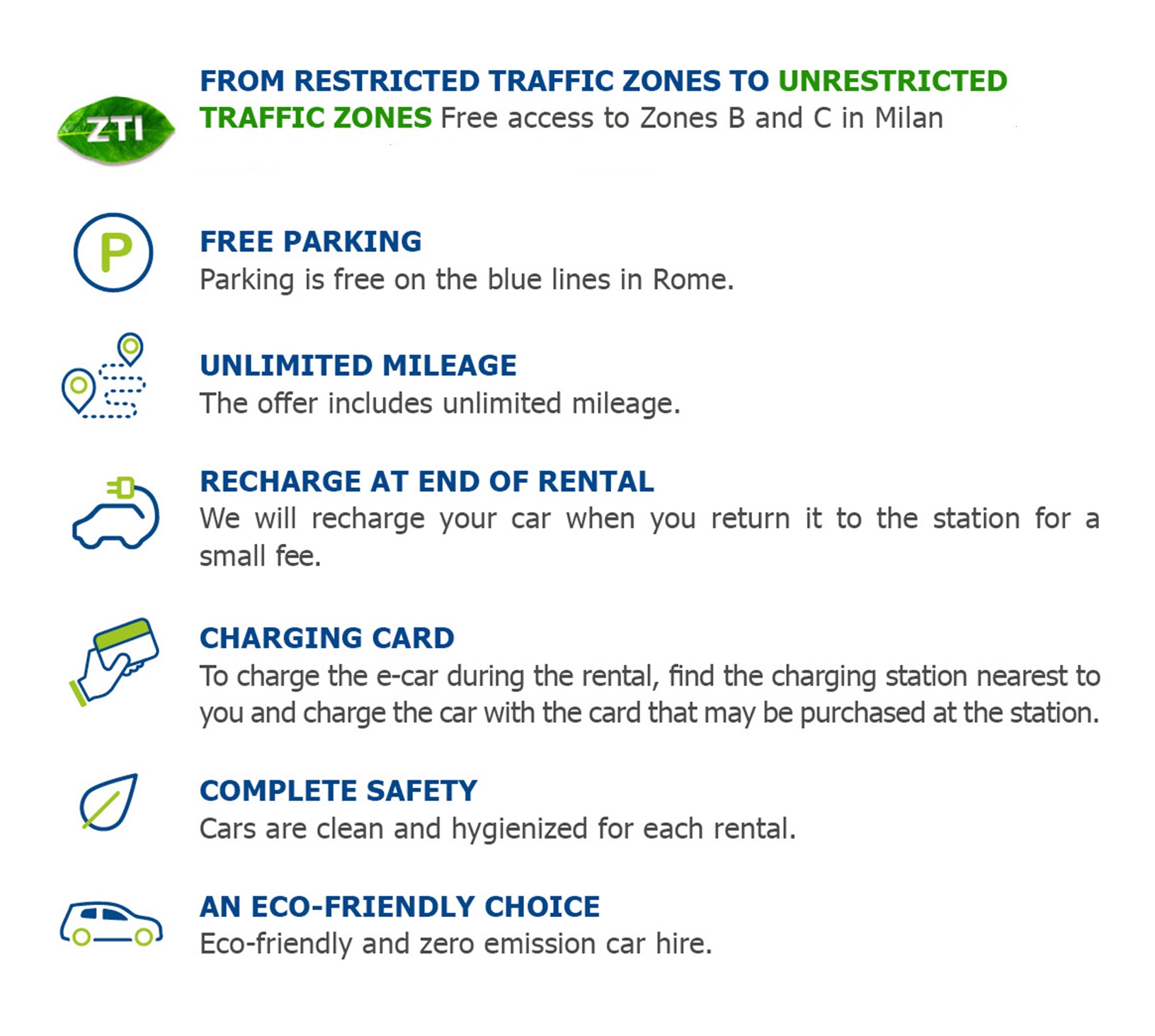 Table with electric car rental advantages